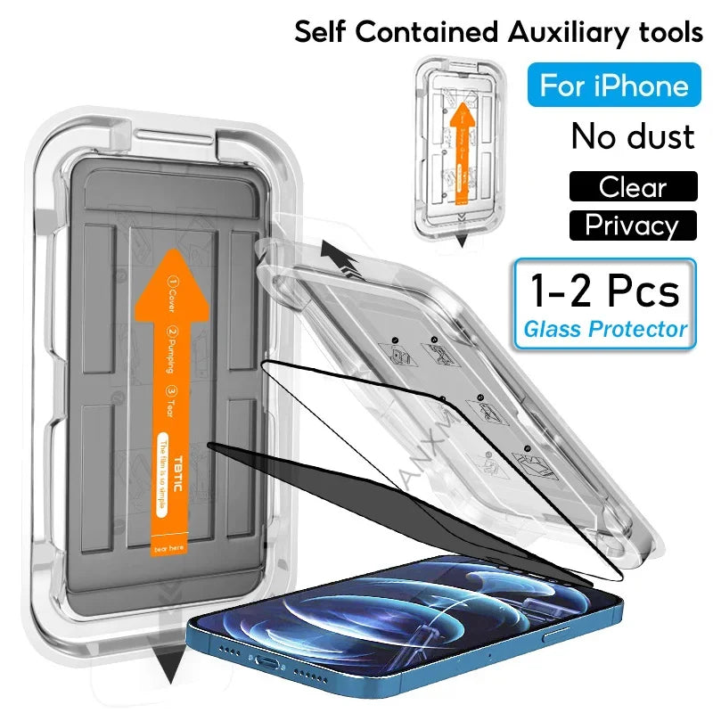1-2Pcs Privacy Tempered Glass for 14 15 plus 13 12 11 Pro Max Screen Protector anti Spy Dust Free Installation with Easy